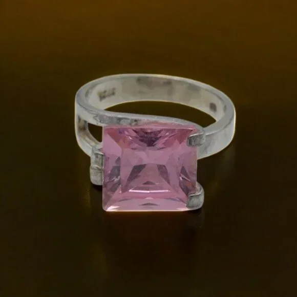 Vintage Sterling Silver Pink Tourmaline Ring Solitaire Bypass